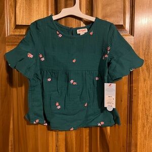 Cat & Jack Green Top with Pink Floral Embroidery